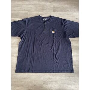 Carhartt Mens 4XL Loose Fit Heavyweight Short Sleeve Henley Pocket T-Shirt Navy